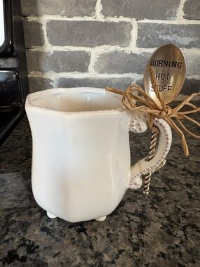 ‘Mud Pie’ tea cup and Spoon with Decorative Handle